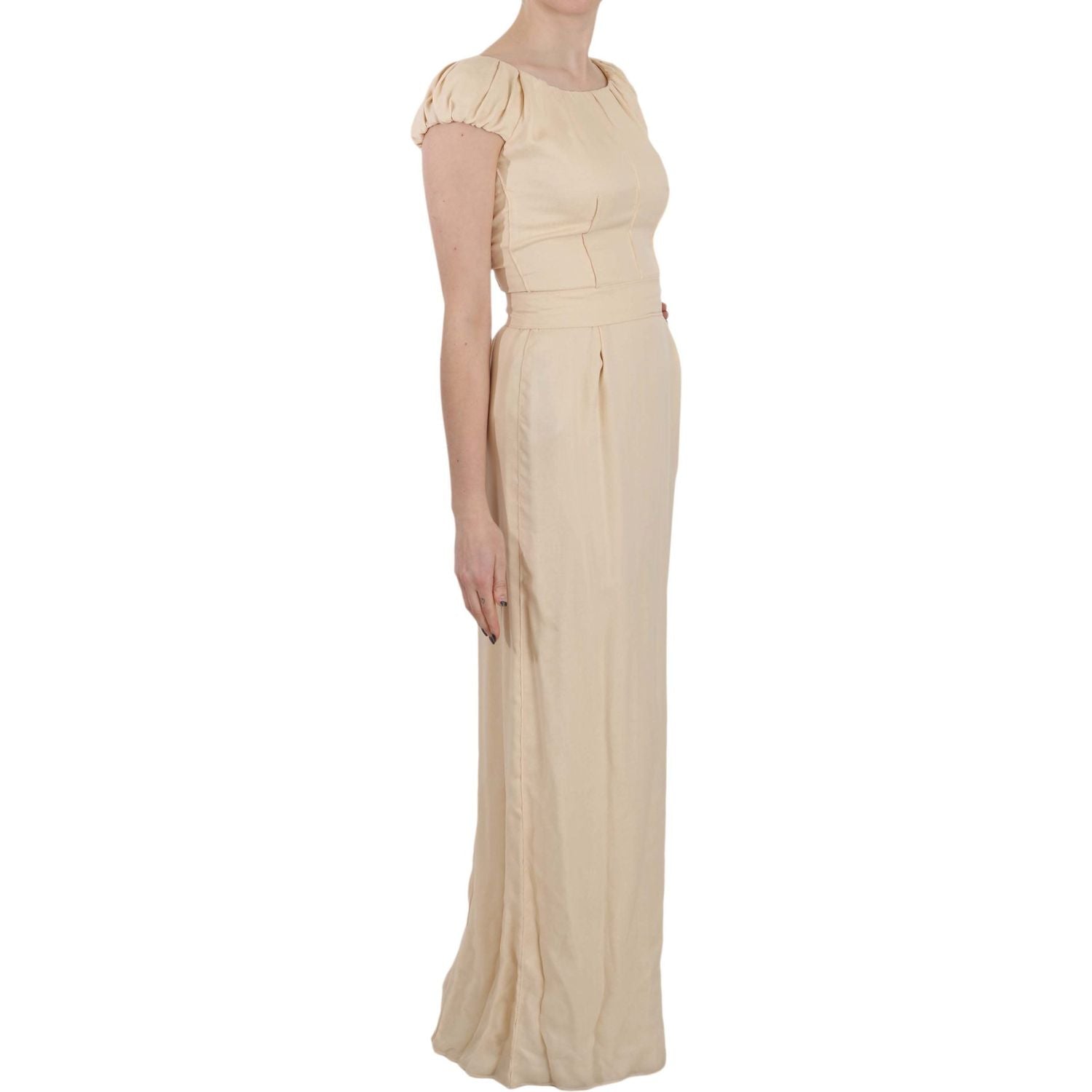Dolce & Gabbana Beige Silk Column Cap Sleeve Gown Dress