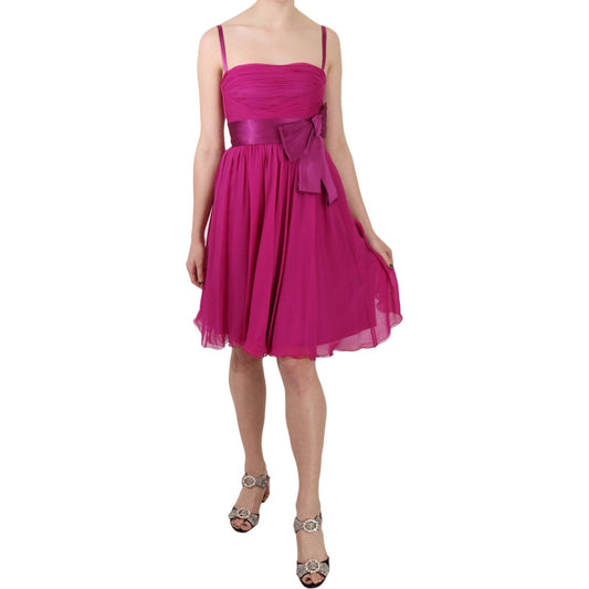 Dolce & Gabbana Fuchsia Pink Bow Silk Sleeveless Dress Dolce & Gabbana