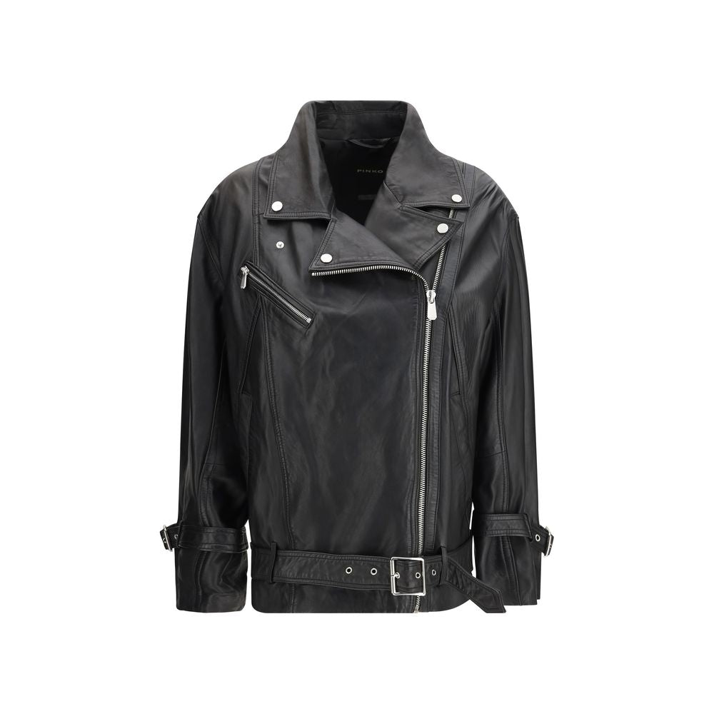 PINKO Black Leather Jacket 1728,72470364320,Black,Clothing,IT36 | XS,IT38 | S,IT40 | M,Jackets & Coats - Clothing,Leather Jackets - Jackets & Coats - Clothing,New with tags,PINKO,Women