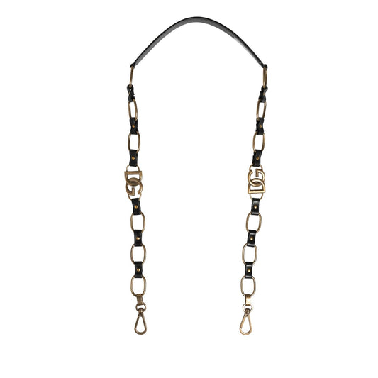 Dolce & Gabbana Black Leather Gold Chain Bag Accessory Shoulder Strap