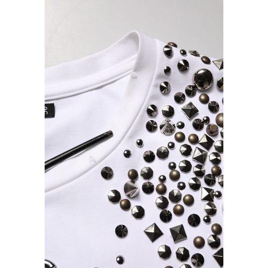 Dolce & Gabbana White Rhinestones Sleeveless Round Neck T-shirt