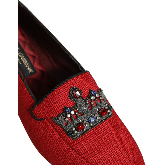 Dolce & Gabbana Red Crown Embellished Dress Loafers Shoes