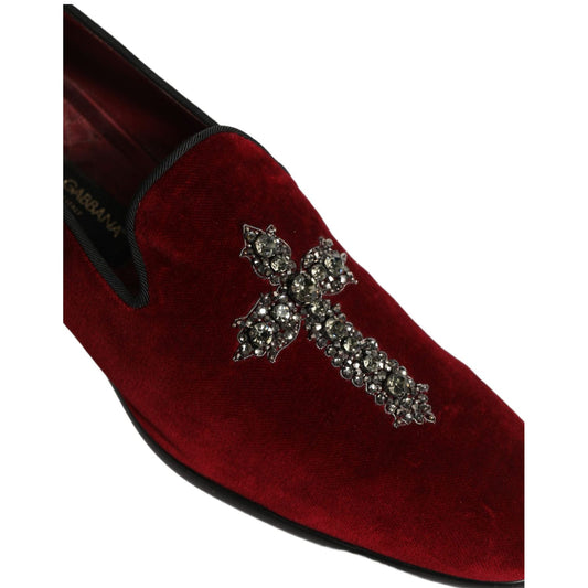 Dolce & Gabbana Maroon Suede Cross Slip On Dress Loafers Shoes