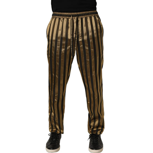 Dolce & Gabbana Gold Black Stripe Satin Tapered Leg Men Pants