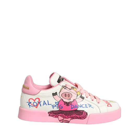 Dolce & Gabbana White Pink Portofino Royal Pig Sneakers Shoes