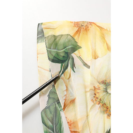 Dolce & Gabbana Yellow Floral Print Silk Pleated Maxi Dress