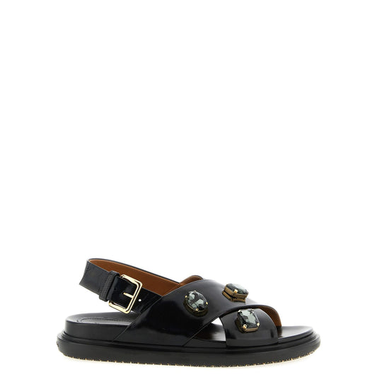 Marni Black Lamb Leather Flat Sandals