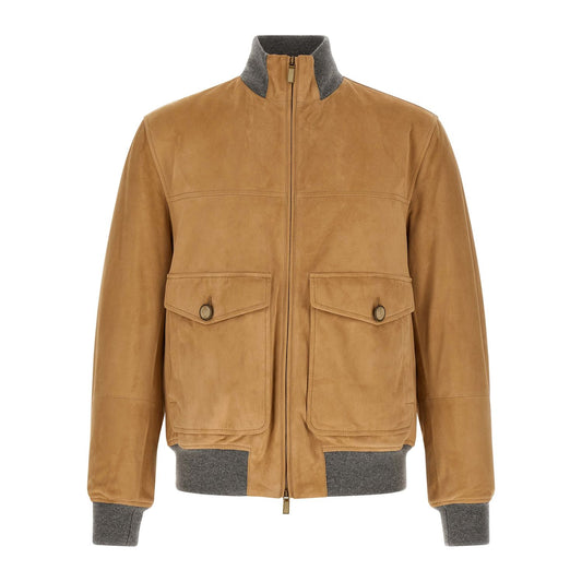 Brunello Cucinelli Beige Lamb Leather Leather Jacket
