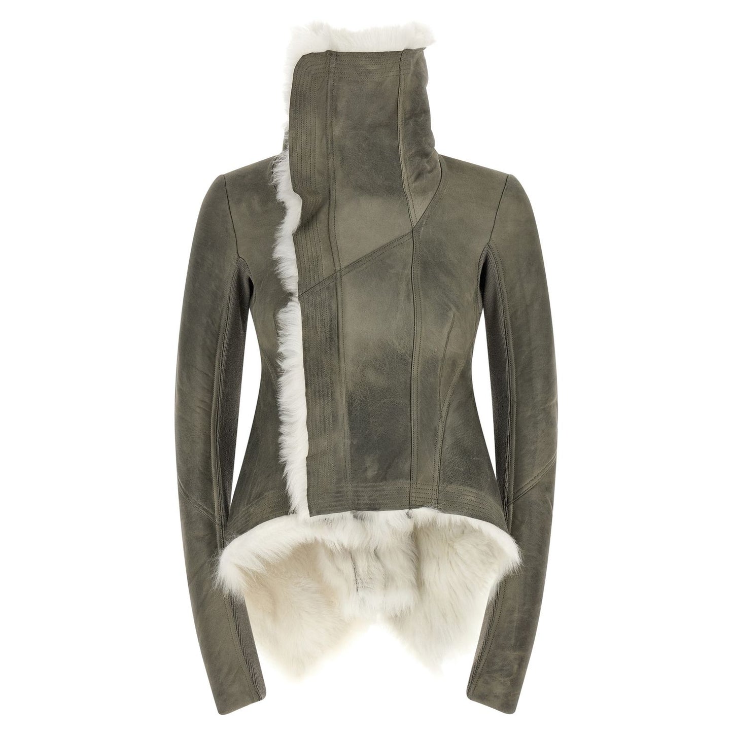 Rick Owens Gray Lamb Fur Leather Jacket