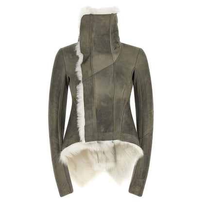 Rick Owens Gray Lamb Fur Leather Jacket