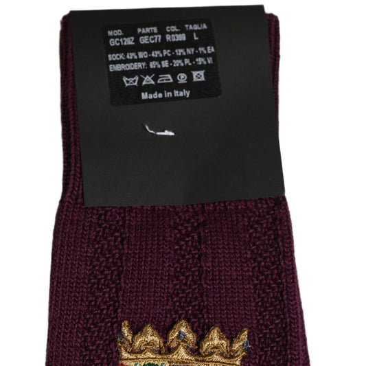 Dolce & Gabbana Burgundy Wool Crest Logo Knee High Accessory Socks