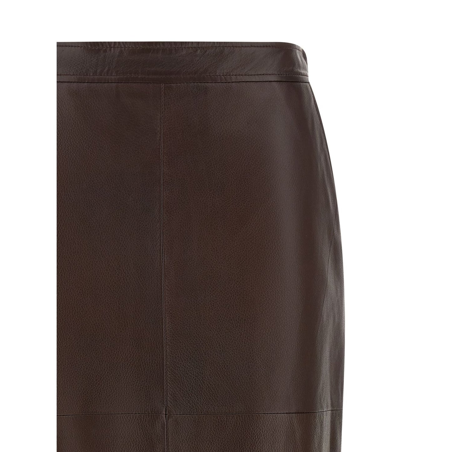 Max Mara Brown Lamb Leather Midi Skirt