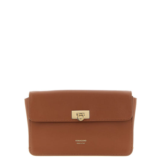 Ferragamo Brown Calfskin Clutch Bag
