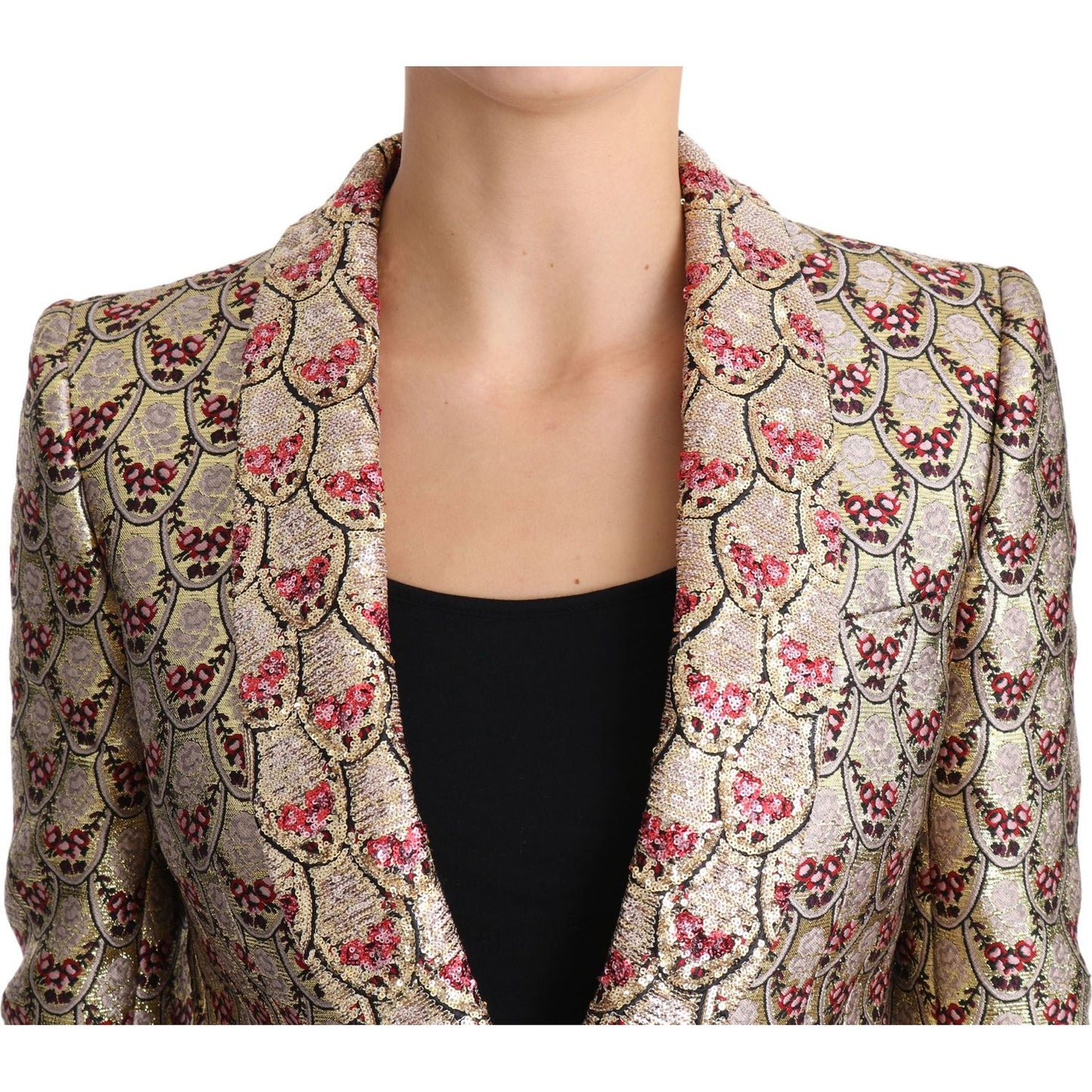 Dolce & Gabbana Gold Floral Sequined Blazer Coat Jacket Dolce & Gabbana
