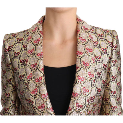 Dolce & Gabbana Gold Floral Sequined Blazer Coat Jacket Dolce & Gabbana
