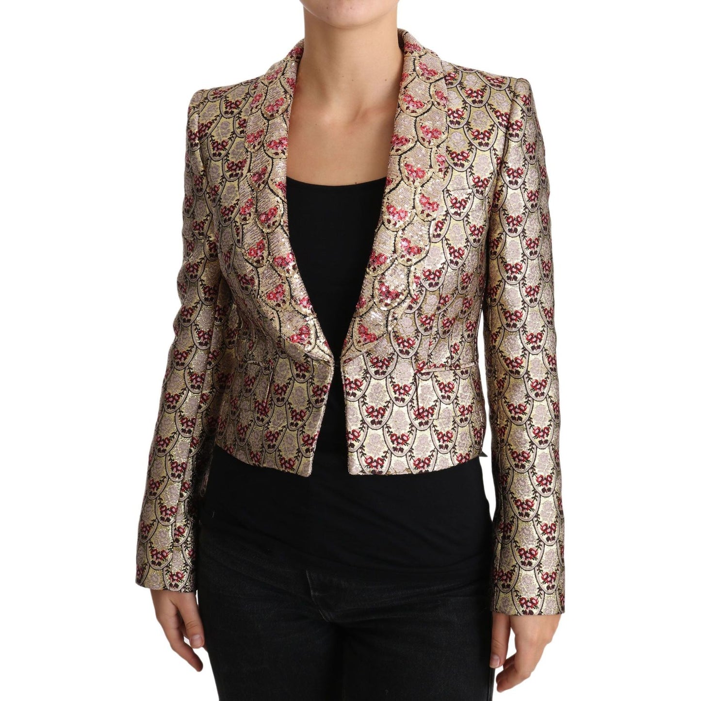 Dolce & Gabbana Gold Floral Sequined Blazer Coat Jacket Dolce & Gabbana