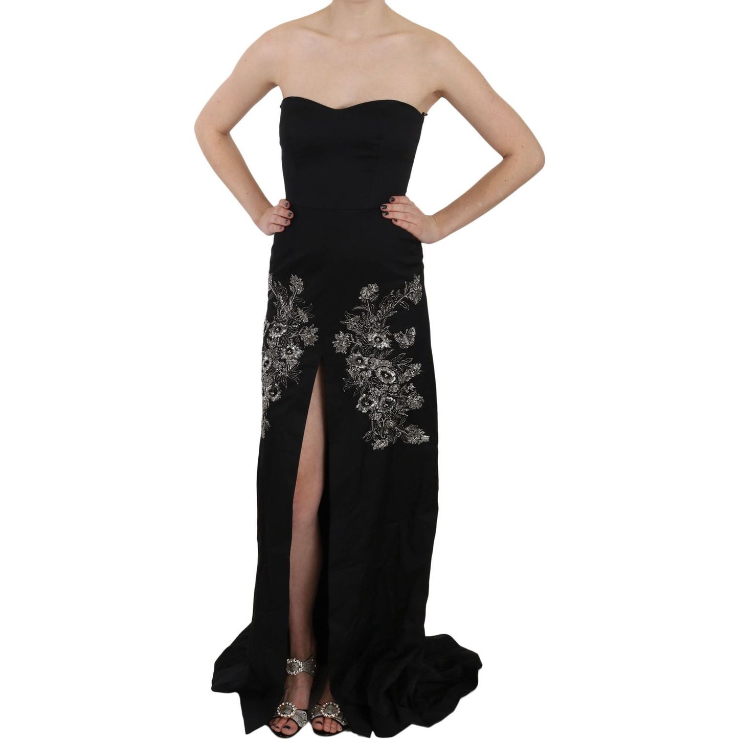 John Richmond Black Sequined Flare Ball Gown Dress John Richmond