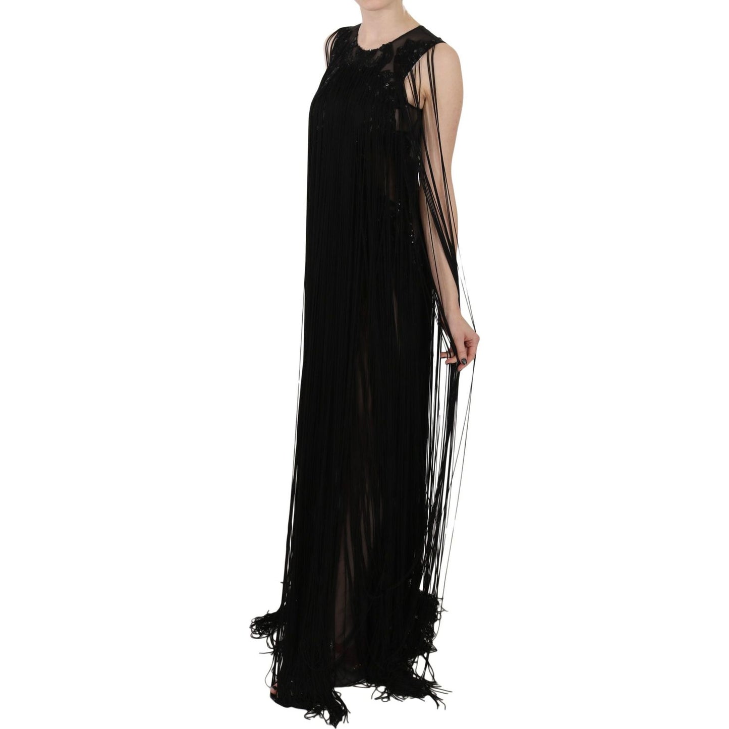 John Richmond Black Silk Beaded Sequined Sheer Dress John Richmond