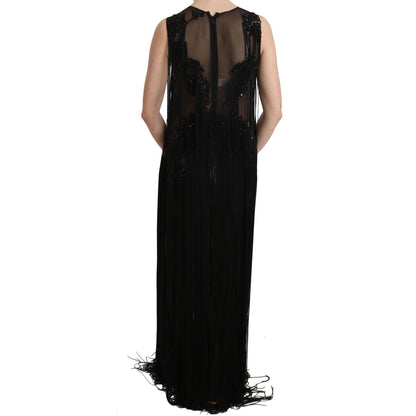 John Richmond Black Silk Beaded Sequined Sheer Dress John Richmond