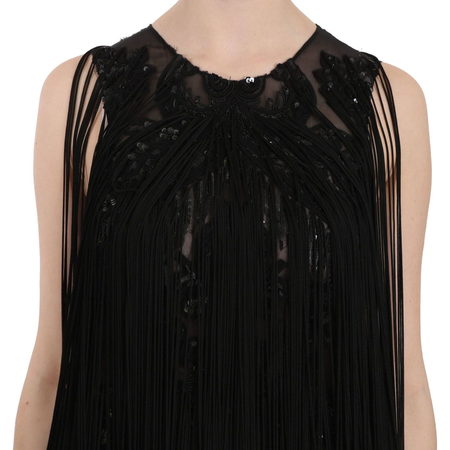 John Richmond Black Silk Beaded Sequined Sheer Dress John Richmond