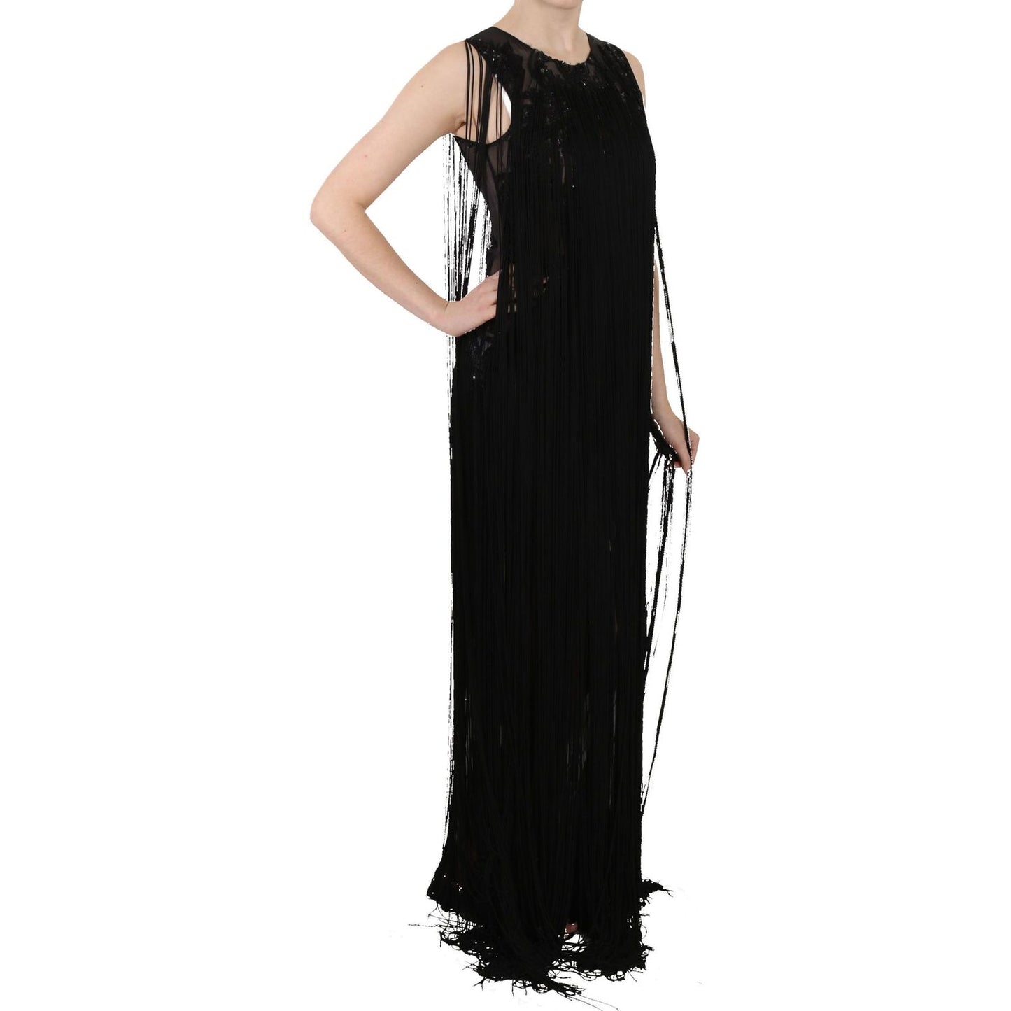 John Richmond Black Silk Beaded Sequined Sheer Dress John Richmond
