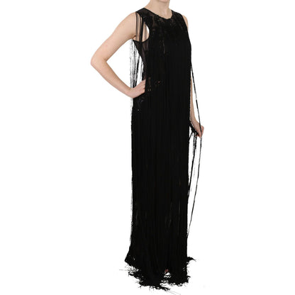 John Richmond Black Silk Beaded Sequined Sheer Dress John Richmond
