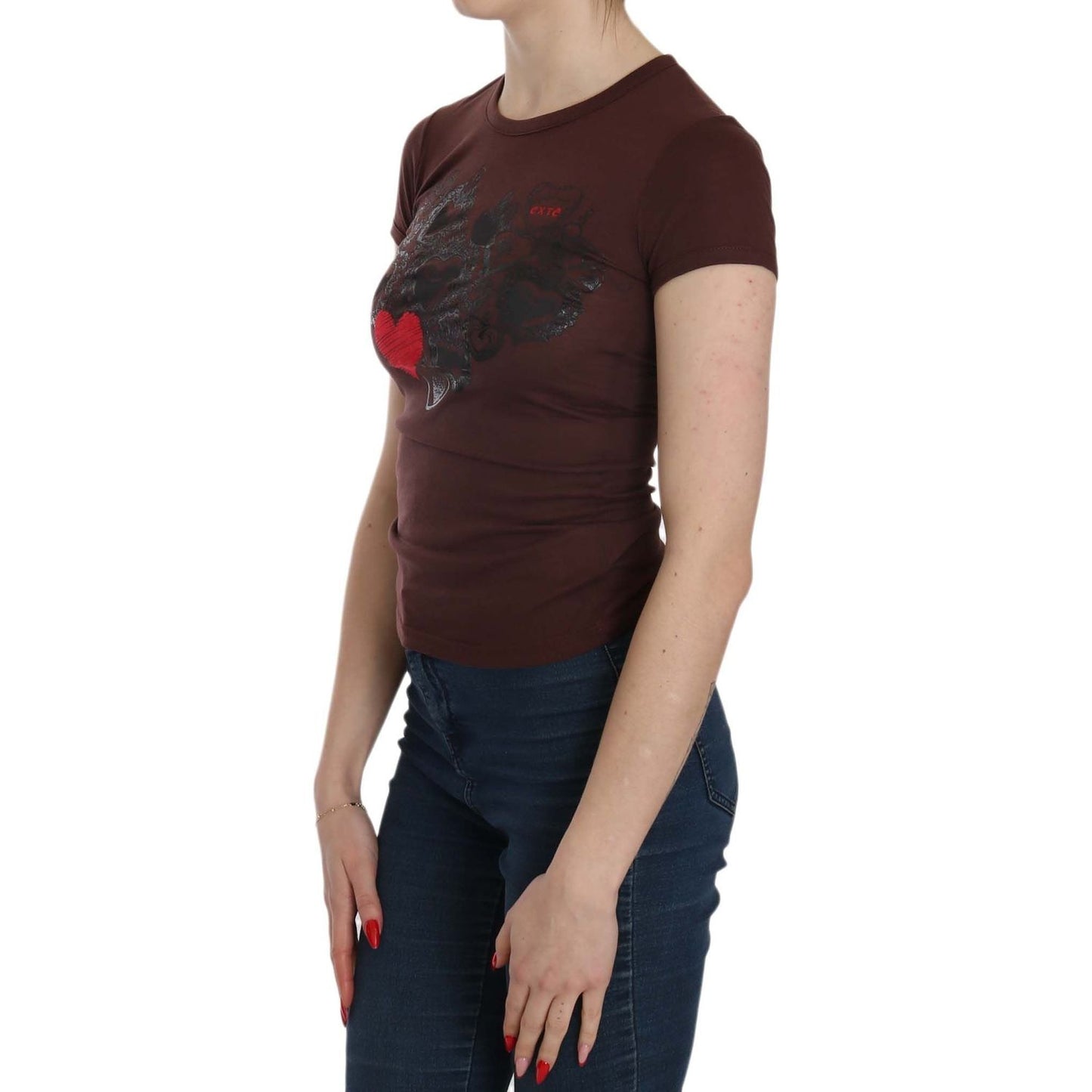 Exte Brown Hearts Short Sleeve Casual T-shirt Top Exte