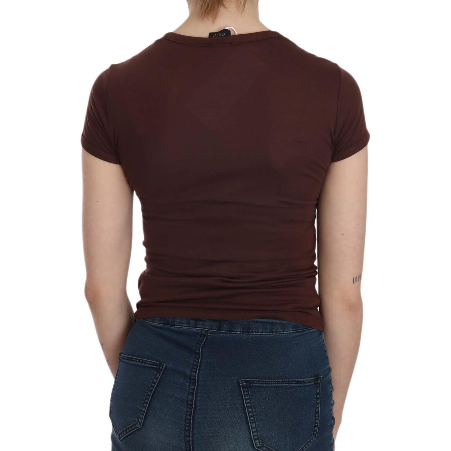 Exte Brown Hearts Short Sleeve Casual T-shirt Top