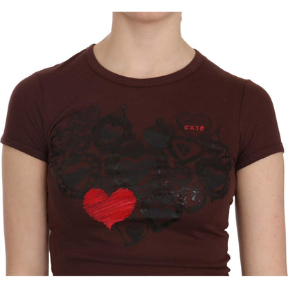 Exte Brown Hearts Short Sleeve Casual T-shirt Top Exte