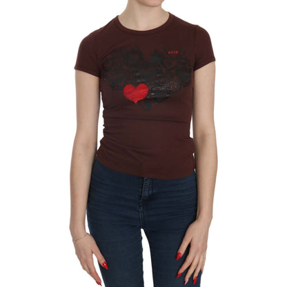 Exte Brown Hearts Short Sleeve Casual T-shirt Top Exte