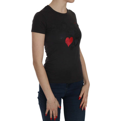 Exte Black Hearts Print Short Sleeve Casual Shirt Top Exte