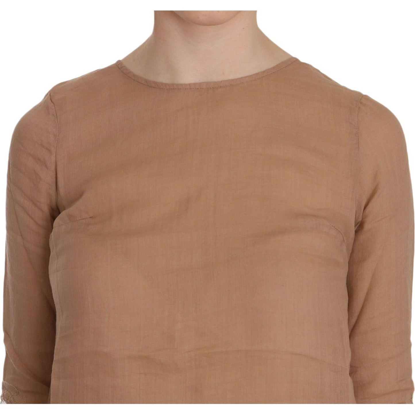 PINK MEMORIES Brown 3/4 Sleeve Crewneck Shift Mini Dress PINK MEMORIES