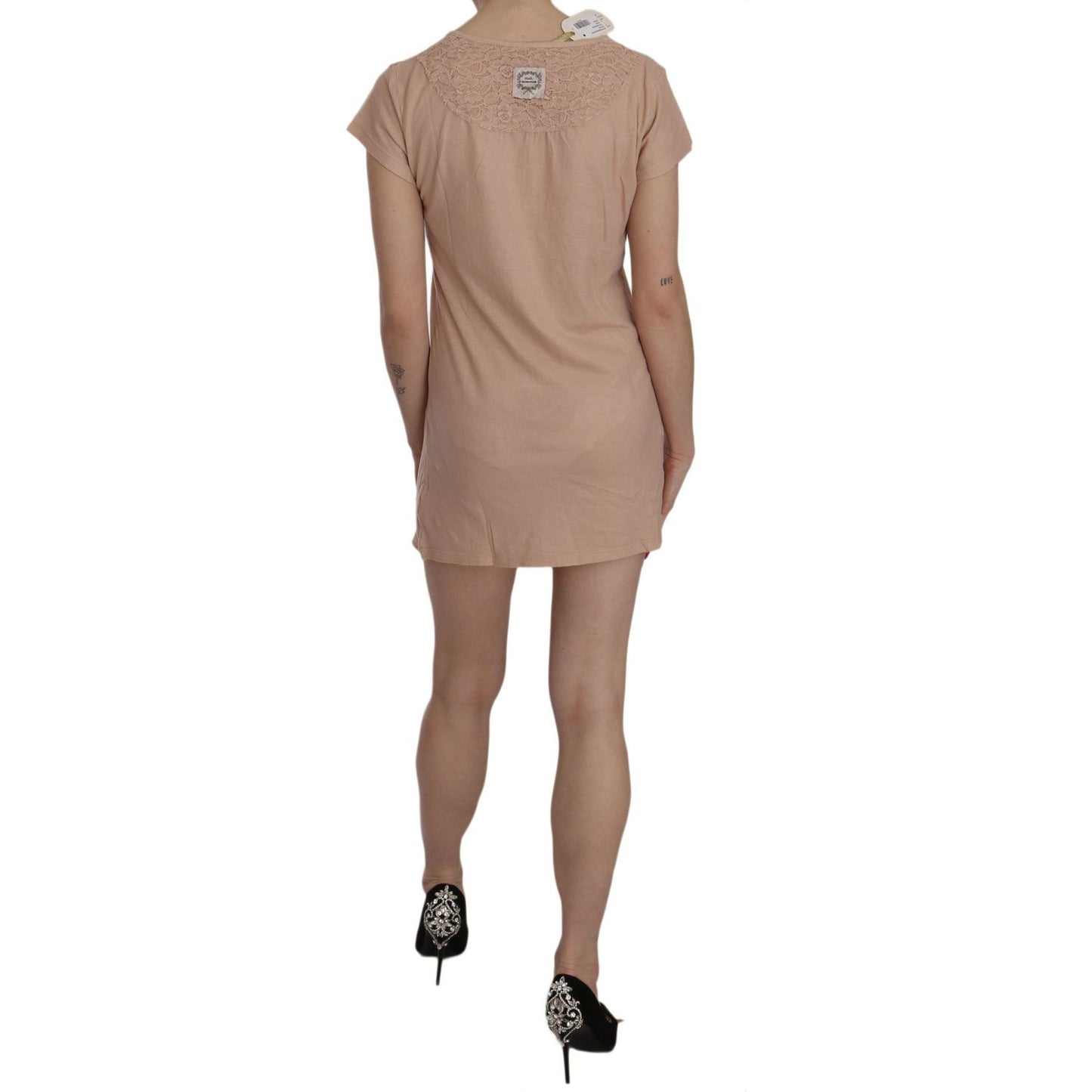 PINK MEMORIES Pink Lace Short Sleeve Shift Mini Dress PINK MEMORIES