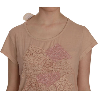 PINK MEMORIES Pink Lace Short Sleeve Shift Mini Dress PINK MEMORIES