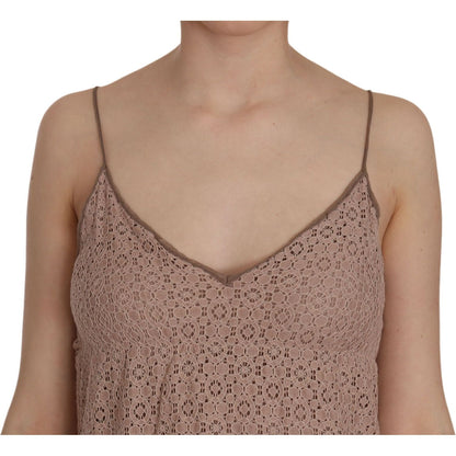 PINK MEMORIES Beige Spaghetti Strap A-line Mini Cotton Dress PINK MEMORIES