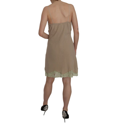 PINK MEMORIES Beige Lace Spaghetti Strap Mini Cotton Dress PINK MEMORIES