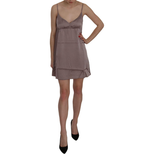 PINK MEMORIES Purple Spaghetti A-line Mini Silk Dress PINK MEMORIES