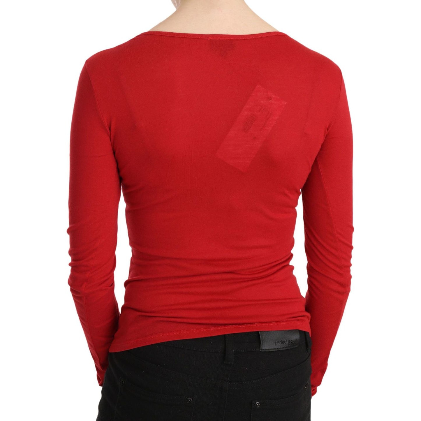 Red Exte Crystal Embellished Long Sleeve Top Blouse Exte