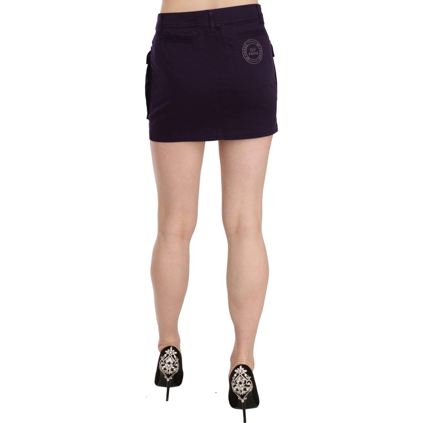GF Ferre Purple High Waist Button Pocket A-line Mini Skirt GF Ferre
