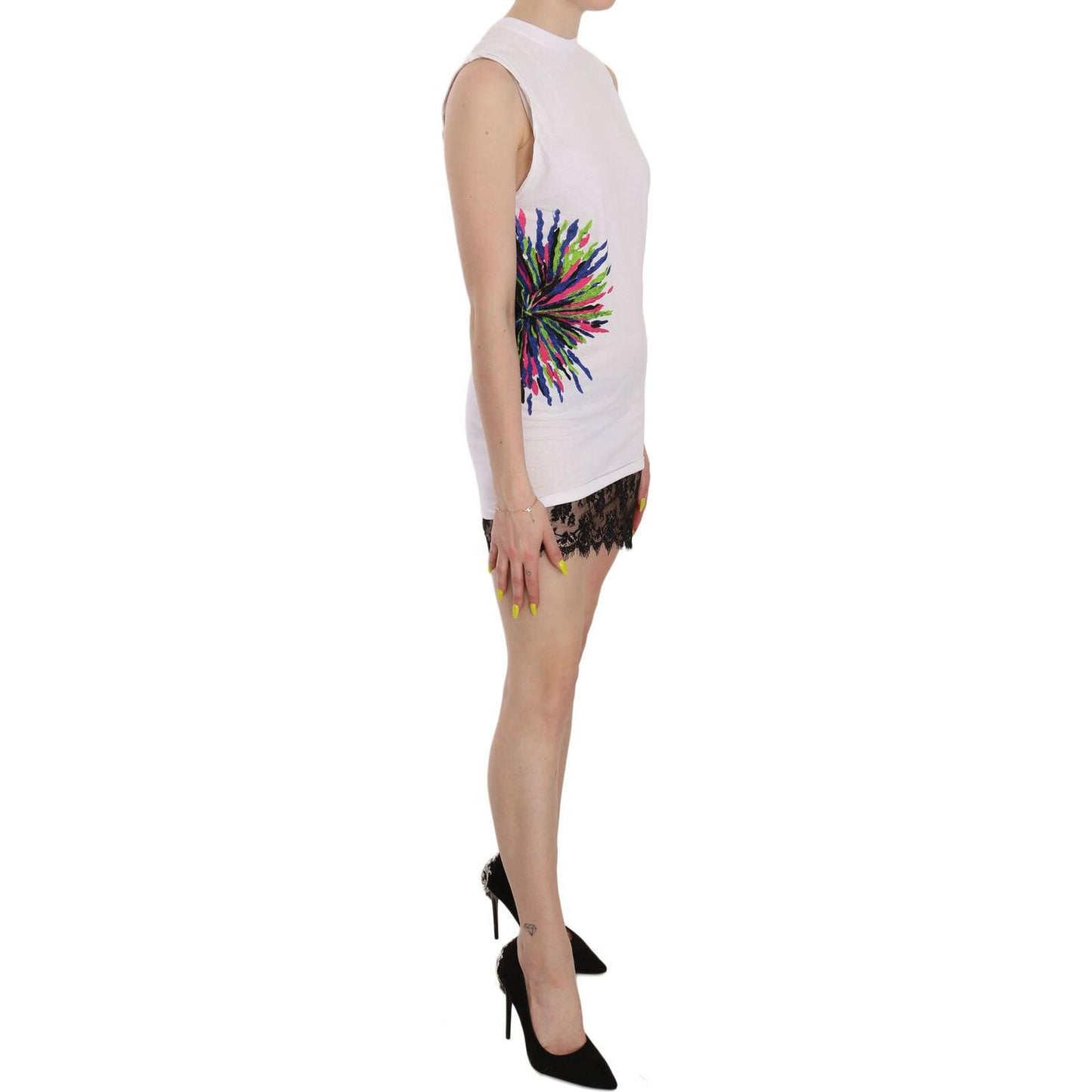 Dsquared² White Printed Crew Neck Sleeveless Bodycon Mini Dress Dsquared²