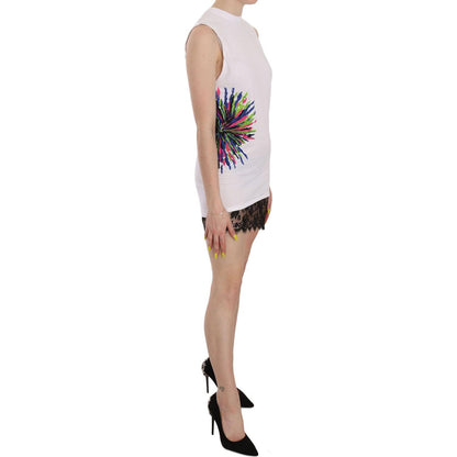 Dsquared² White Printed Crew Neck Sleeveless Bodycon Mini Dress Dsquared²