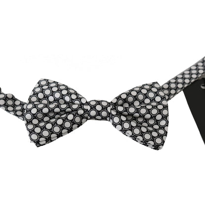 Dolce & Gabbana Men Black White Circles Adjustable Neck Papillon Bow Tie Bow Tie