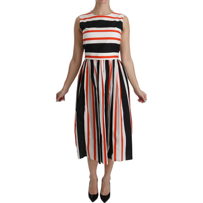 Dolce & Gabbana Multicolor Stripes A-Line Pleated Midi Dress Dolce & Gabbana