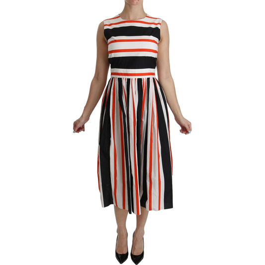 Dolce & Gabbana Multicolor Stripes A-Line Pleated Midi Dress Dolce & Gabbana