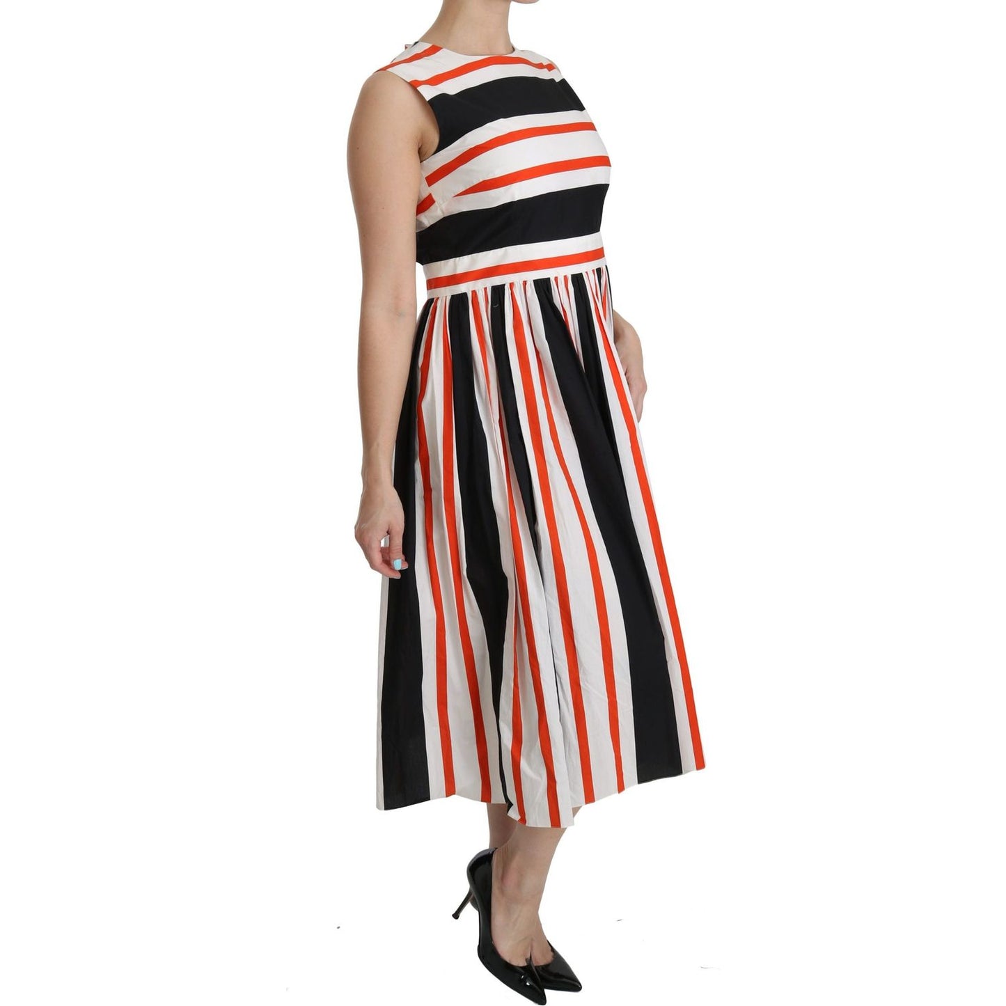 Dolce & Gabbana Multicolor Stripes A-Line Pleated Midi Dress Dolce & Gabbana