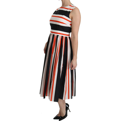 Dolce & Gabbana Multicolor Stripes A-Line Pleated Midi Dress Dolce & Gabbana