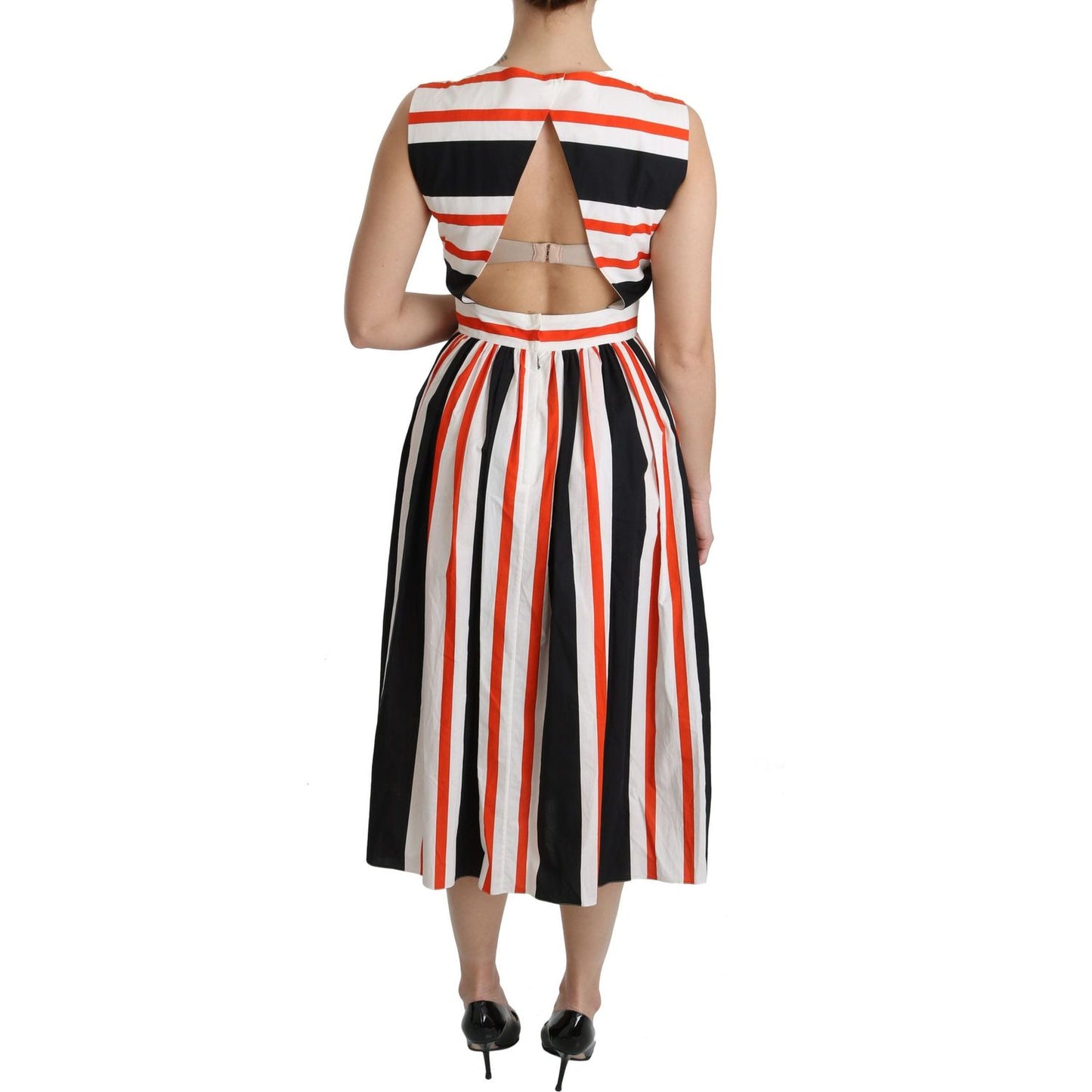 Dolce & Gabbana Multicolor Stripes A-Line Pleated Midi Dress Dolce & Gabbana