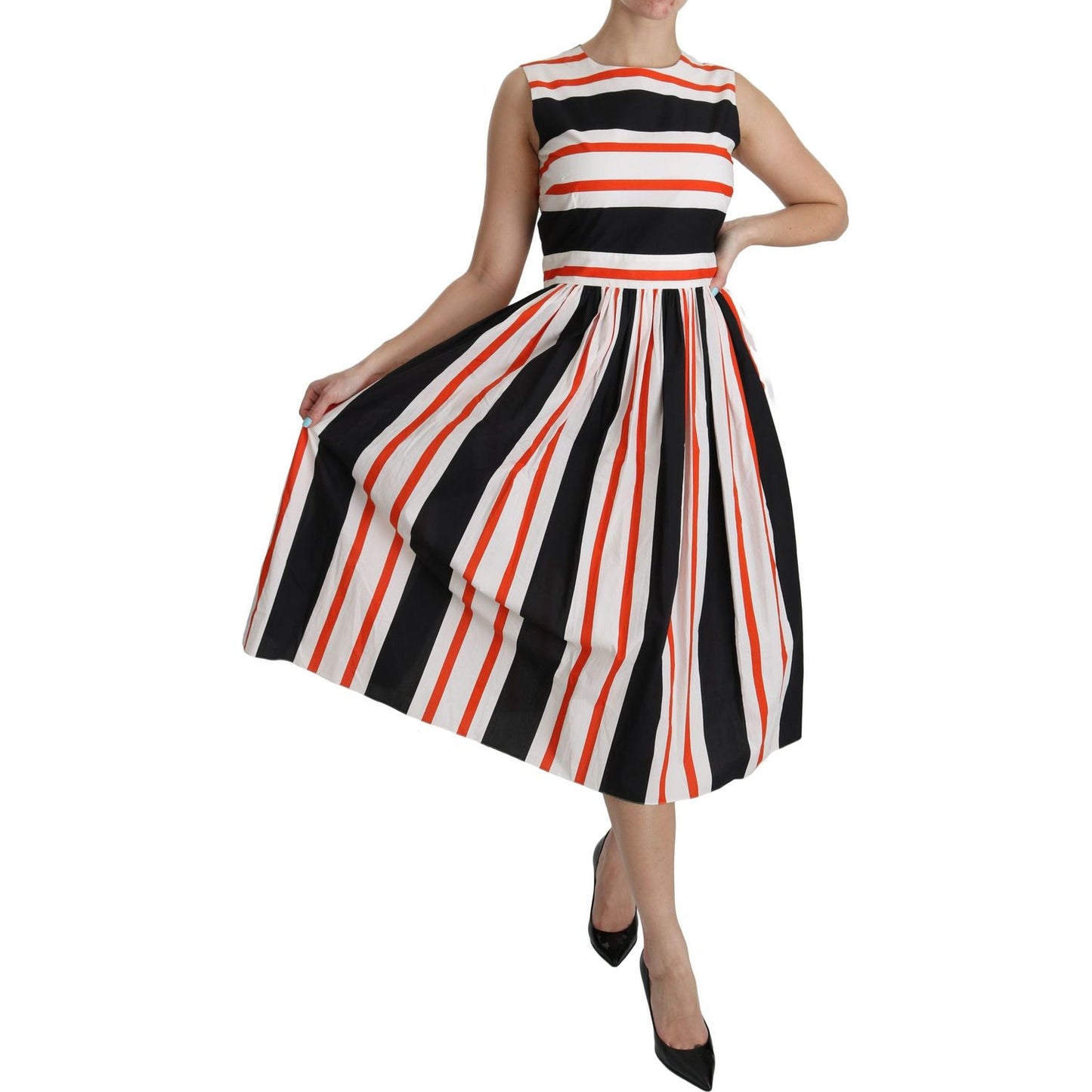 Dolce & Gabbana Multicolor Stripes A-Line Pleated Midi Dress Dolce & Gabbana