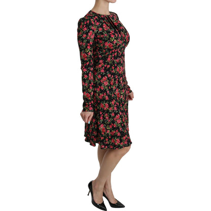 Dolce & Gabbana Black Floral Longsleeve Knee Length Dress Dolce & Gabbana