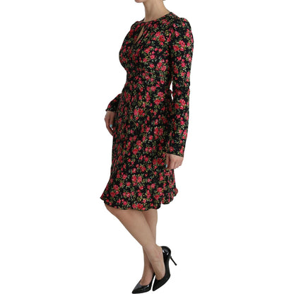 Dolce & Gabbana Black Floral Longsleeve Knee Length Dress Dolce & Gabbana